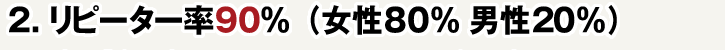 2.リピーター率90%(女性80% 男性20%)